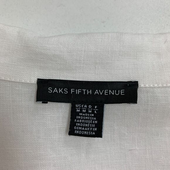 Saks Fifth Avenue Linen Blazer Womens M Medium White Open Front Notch Collar - Picture 8 of 12